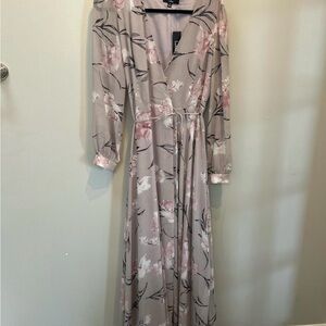 Lulu's Pink and Gray Floral Long Sleeve Dress